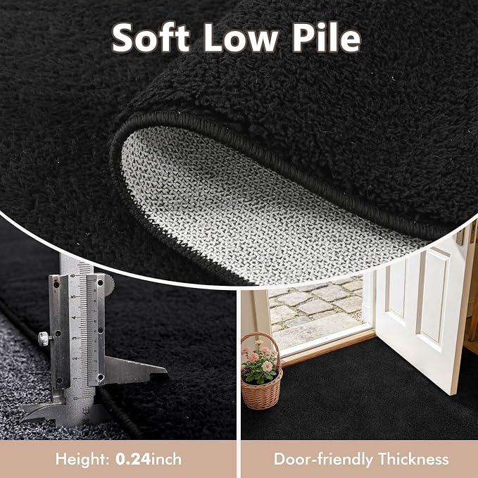 2x6 Black Solid Runner Rug Washable Non-Slip - Image 4