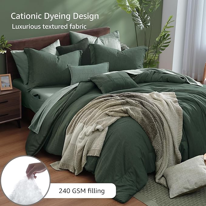 Monbix California King Comforter Set - 7 Pieces Cationic Dyeing Deep Forest Bed in a Bag Cal King Bed Sets with Comforter, Sheets, Pillowcases & Shams, Reversible Bedding Comforters Sets (108 * 92)