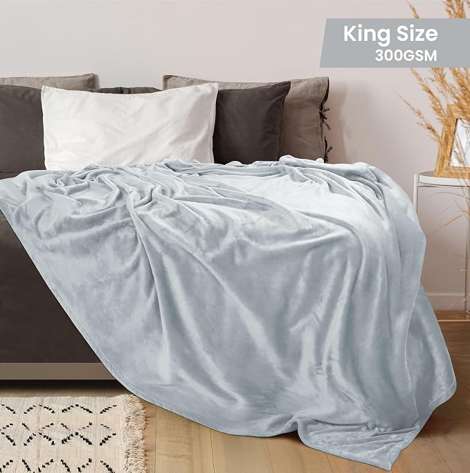 Utopia Bedding Soft Fleece Bed Blanket King Size Light Grey | Microfiber Plush - Image 2