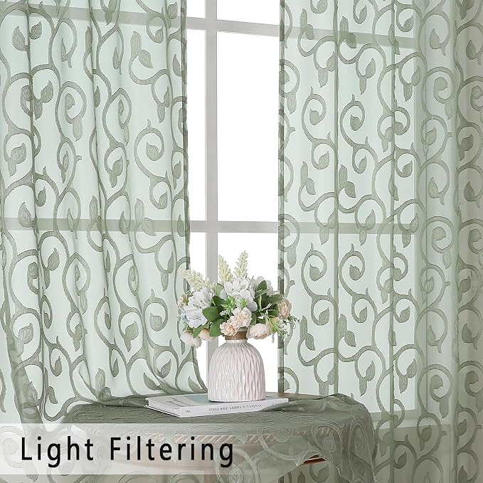 Sage Green Semi Sheer Curtains 84 inches Long - Image 2
