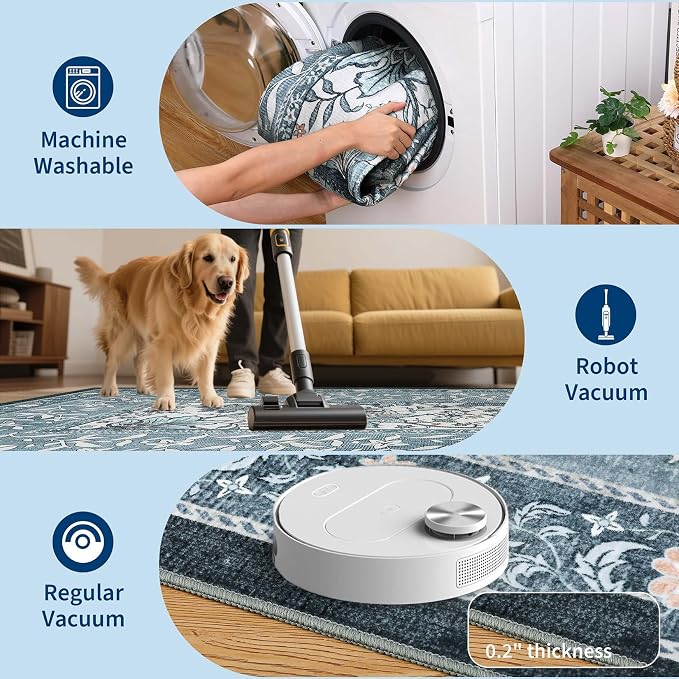 GarveeHome Provence Misty Blue 2x6 Washable Kitchen Runner Rugs Non Slip - Image 6