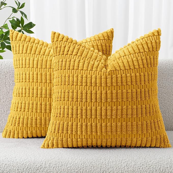 MIULEE Euro Corduroy Decorative Throw Pillow Covers 24x24 Mustard Yellow | Pack by MIULEE