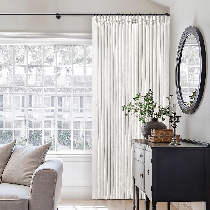 Beige White Pinch Pleated Linen 92 Inch Curtains 60 Inch Width | Linen Blend by Twodrapes