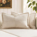 MIULEE Decorative Lumbar Throw Pillow Covers 14x22 Inch Beige 2 Pack | Boho by MIULEE
