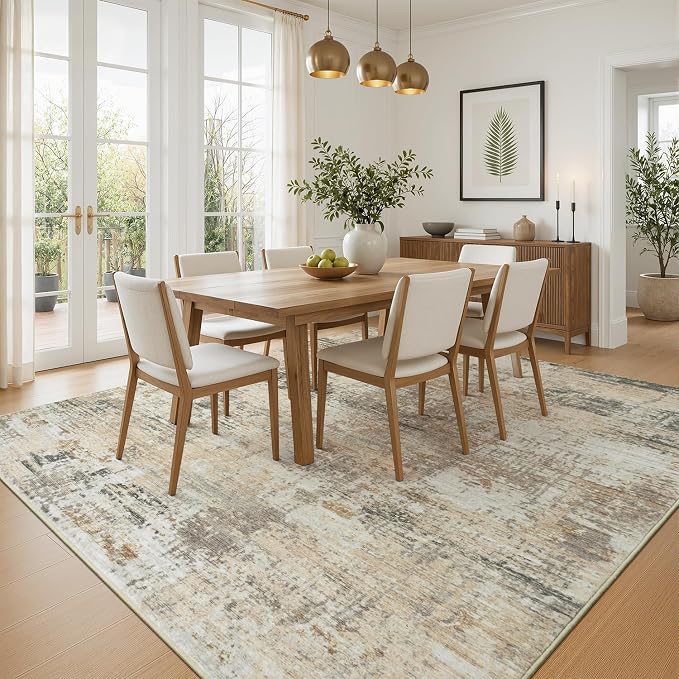 Rugflix 5x7 Area Rugs for Living Room, Washable Gold Beige Grey Large Rug | - Image 3