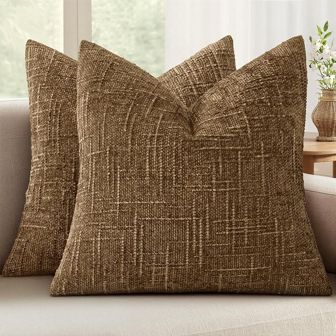 MIULEE Chenille Textured Fall Throw Pillow Covers Bronze 18x18 Set of 2 | by MIULEE