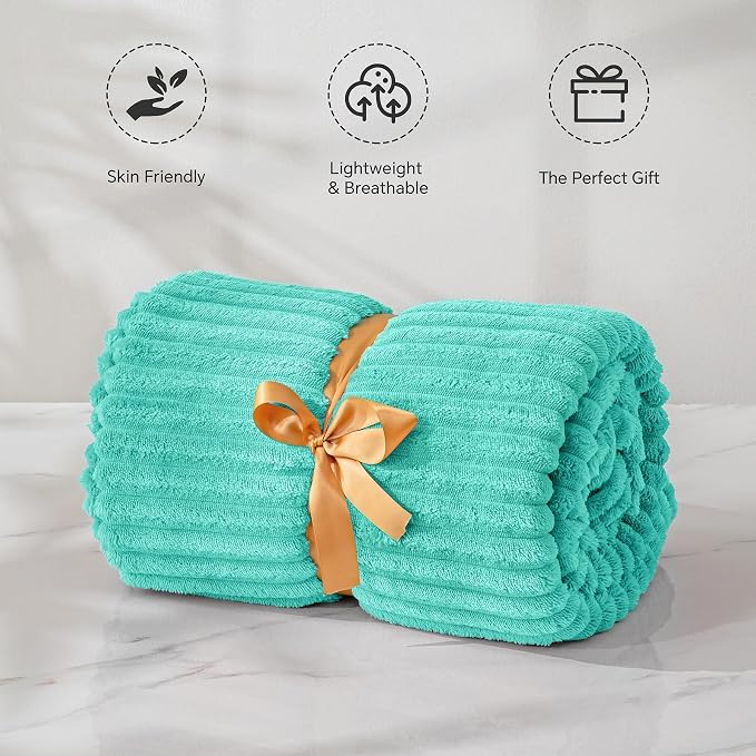 BEDELITE 3D Ribbed Jacquard Aqua Fleece Throw Blanket - Image 5