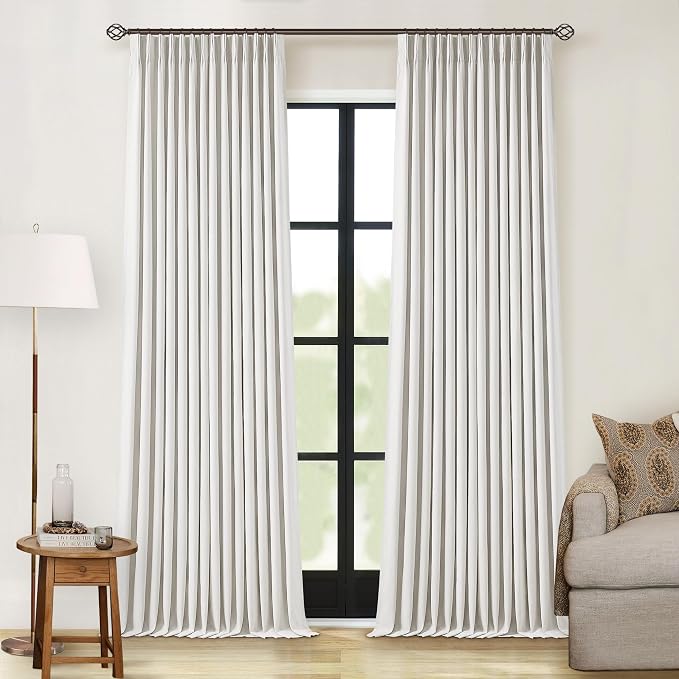 Off White Pinch Pleated 100% Blackout Curtains 102 Inches Long | Linen Blend by Twodrapes