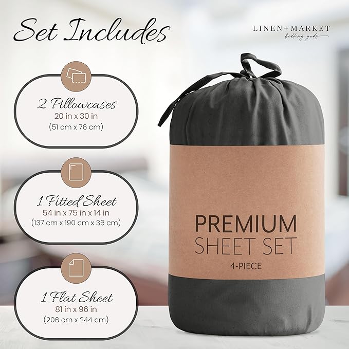 Linen Market Brushed Microfiber Full Sheet Set 4 Piece – Oeko-TEX Certified Ultra Soft & Wrinkle-Free - 16" Deep Pocket Sheets - Easy Care Full Size - Gray