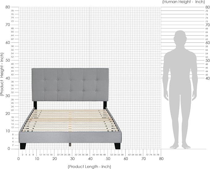Furinno Laval Button Tufted Upholstered Platform Bed Frame, Full, Glacier