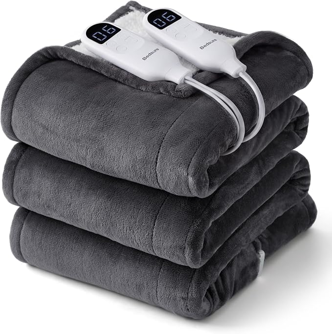 Bedsure Heated Blanket Queen Size, Dual Control Electric Blanket, Dark Grey | by BEDSURE