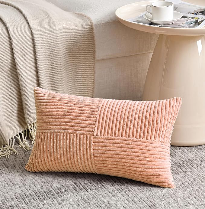 Fancy Homi 2 Packs Peach Lumbar Decorative Throw Pillow Covers 16x28 Inch - Image 2