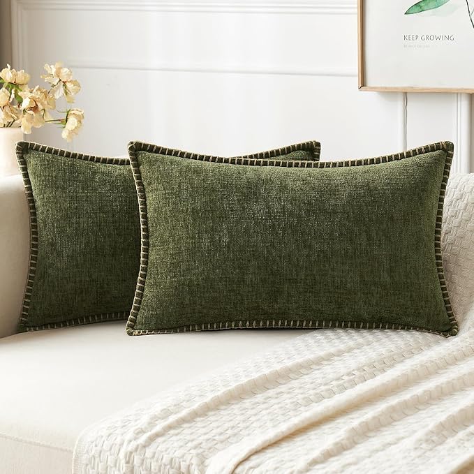 MIULEE Decorative Lumbar Throw Pillow Covers 12x20 Inch Olive Green 2 Pack | by MIULEE