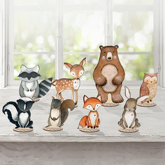 Back40Life Forest Critters Painted Wooden Animal Cutout Shapes (Large + Stands (Bundle of 8))
