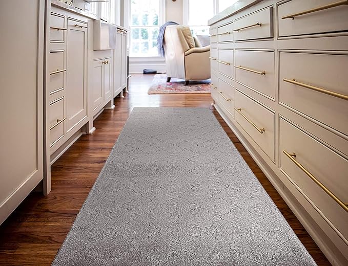 Custom Size Modern Runner Rug Carpet for Hallway Entryway Foyer Kitchen, Slip Resistant Latex Rubber Backed 31 inch Wide X Customized Length, Clouds Grey, 31 inch X 30 feet