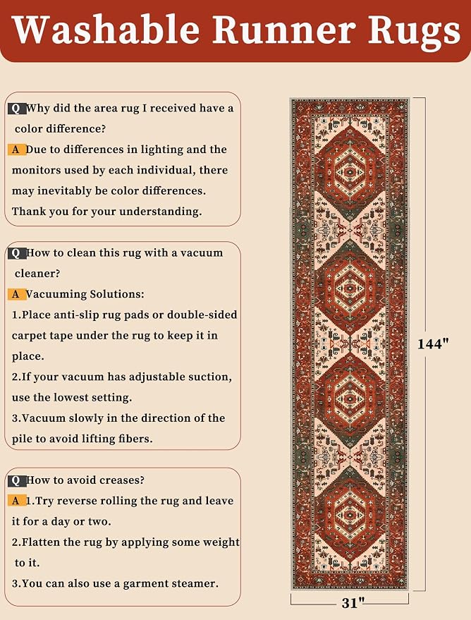 SERISSA 2'6"x12' Washable Non Slip Boho Runner Rug - Image 2