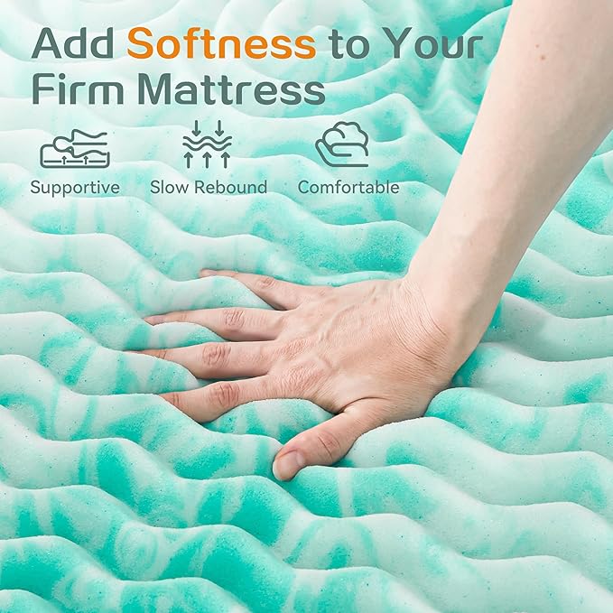 SINWEEK 1.5 Inch Mattress Topper 5-Zone Memory Foam Mattress Topper Pressure Relieve Soft Mattress Pad, CertiPUR-US Certified, Full Size, Green