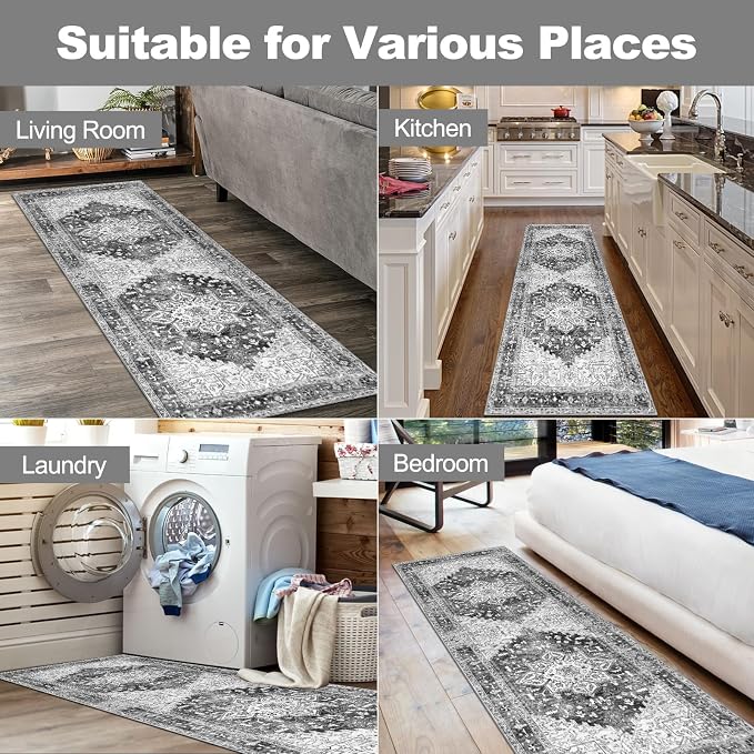 Yamaziot Washable Runner Rug, 2x6 Non-Slip Boho Vintage Hallway Kitchen Rug | - Image 7