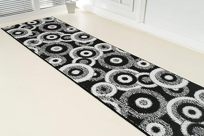 Custom Length Cut to Size Modern Farmhouse Carpet Runner Rug for Hallways, Non Slip Rubber Backed, 31 inch Wide X Customized Length, Geo Black, 31 inch X 29 feet