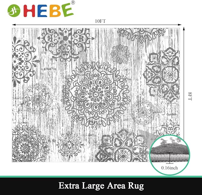 HEBE Area Rug for Living Room 8'x10', Washable Non Slip Boho Bedroom Rug | - Image 2