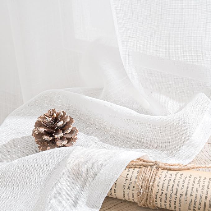 BGment 45 Inch Length White Linen Curtains - Image 7
