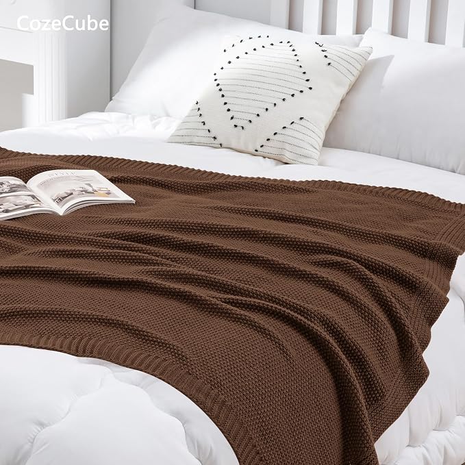 CozeCube Dark Brown Seed Stitch Throw Blanket 60"x80", Farmhouse Decor | Blanket - Image 5