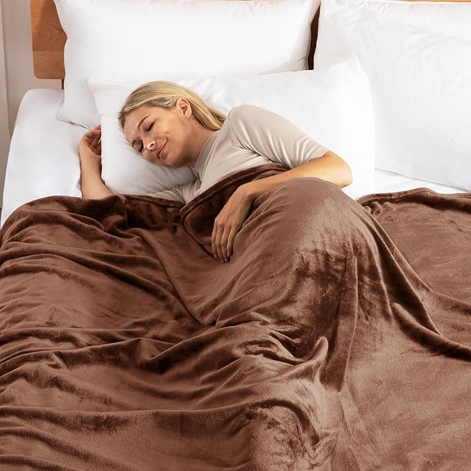Exclusivo Mezcla Twin Size Flannel Fleece Velvet Plush Bed Blanket as Bedspread, Coverlet, Bed Cover (90x66 IN, Brown) Soft, Lightweight, Warm and Cozy