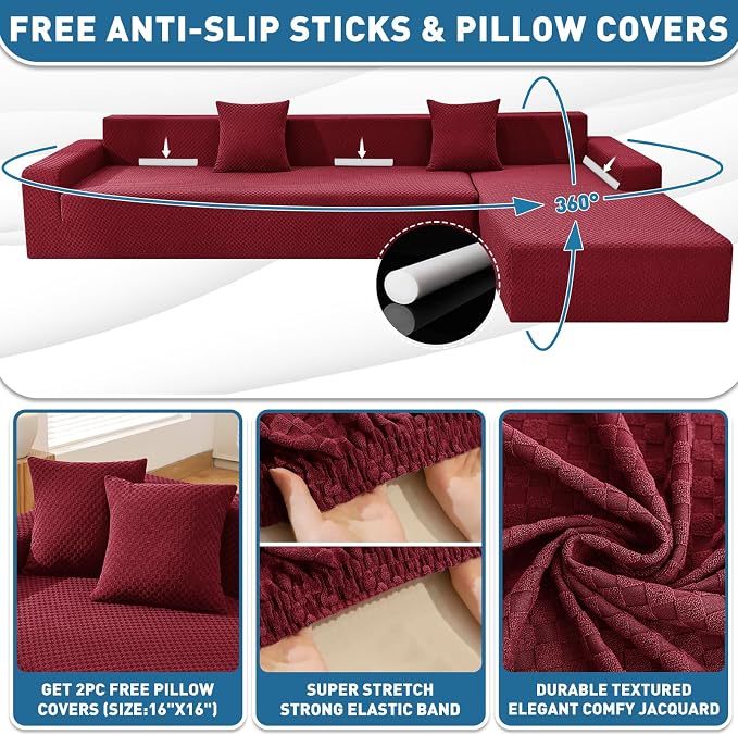 ZNSAYOTX Sectional Couch Covers, Stretch Jacquard Slipcovers - Image 3