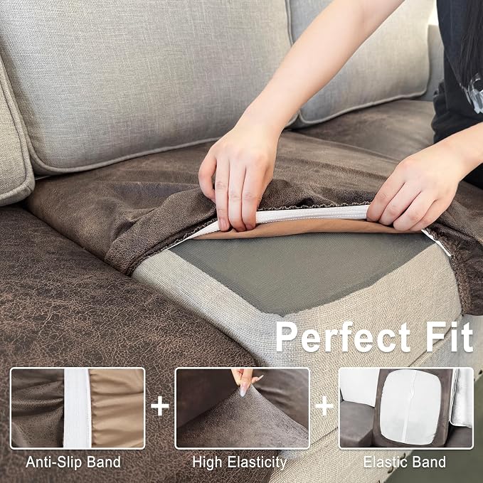 ANARACHON Leather Look Couch Cushion Covers Sofa Seat Slipcovers Sets Couches - Image 4