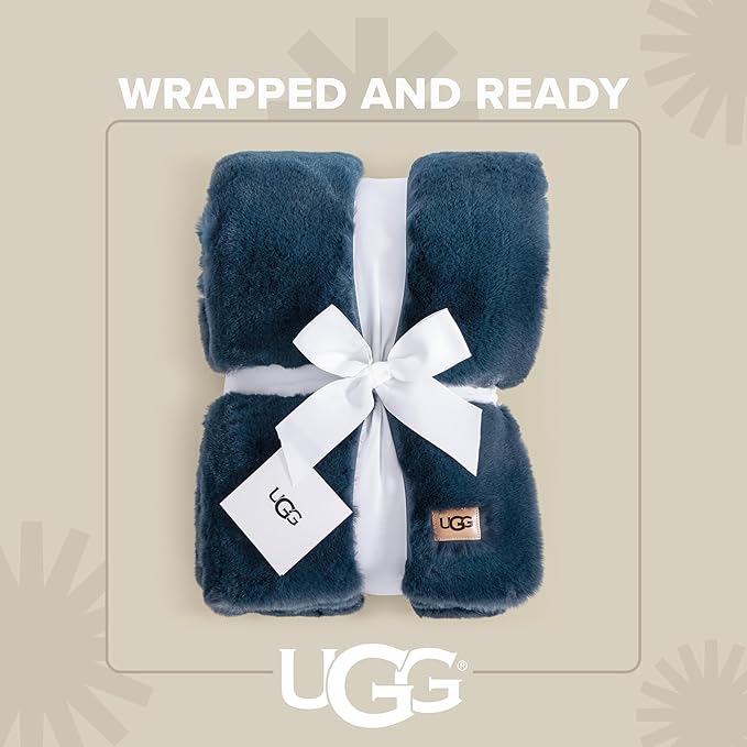 UGG Euphoria Throw Blanket, Plush Faux Fur Blanket, Indigo Blue | Reversible - Image 3
