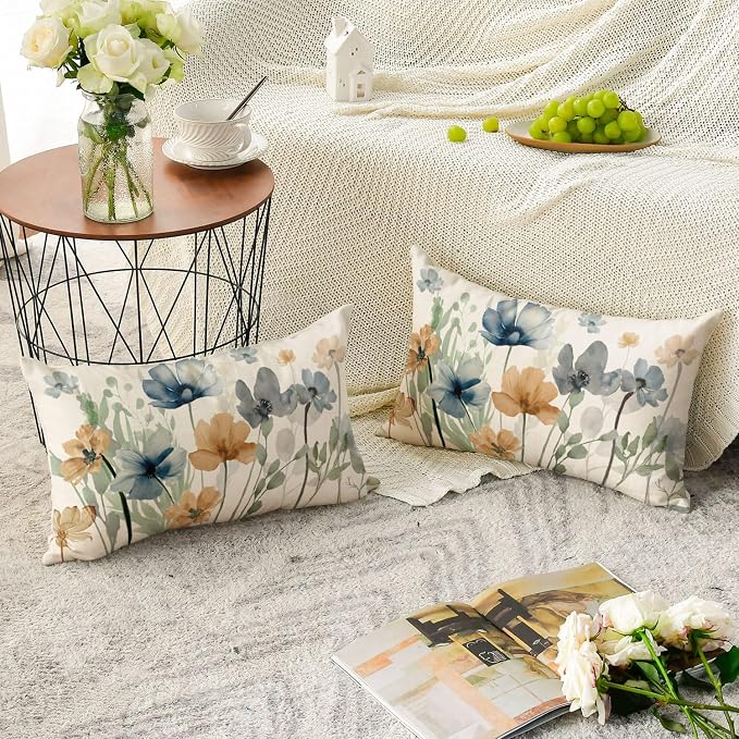 AVOIN colorlife Poppy Chinoiserie Flowers Pillow Covers 12x20 Inch Set of 2 | - Image 3