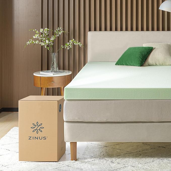 ZINUS 4 Inch Green Tea Memory Foam Mattress Topper, Smaller, More Convenient WonderBox Packaging, Pressure-Relieving Layers, CertiPUR-US Certified, King
