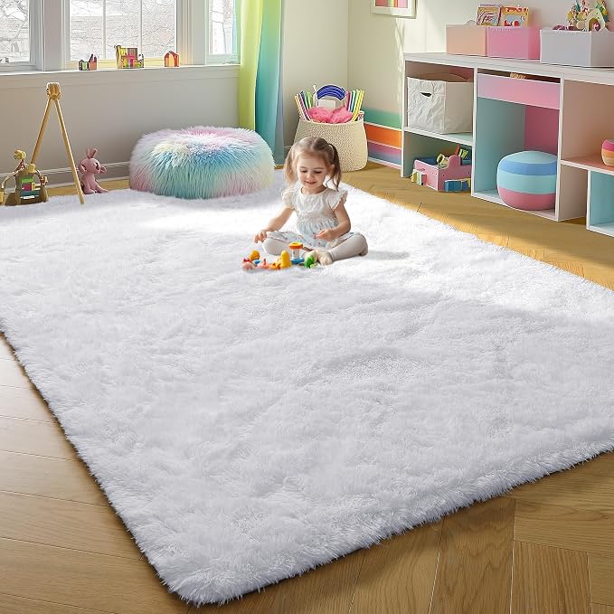 White Area Rugs for Bedroom Living Room, Fluffy 4x6 Soft Shag Plush Bedside Rug - Image 8