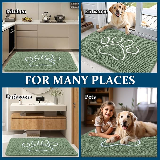OLANLY Dog Door Mat for Muddy Paws 24x16, Paw Print Design Chenille Mud Mat | - Image 8