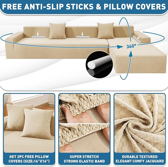 ZNSAYOTX Sectional Couch Covers, Stretch Jacquard Slipcovers - Image 3