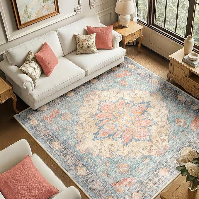 RELEANY Washable Area Rug, Square 6'x6', Water Repellent, Pet Friendly by RELEANY