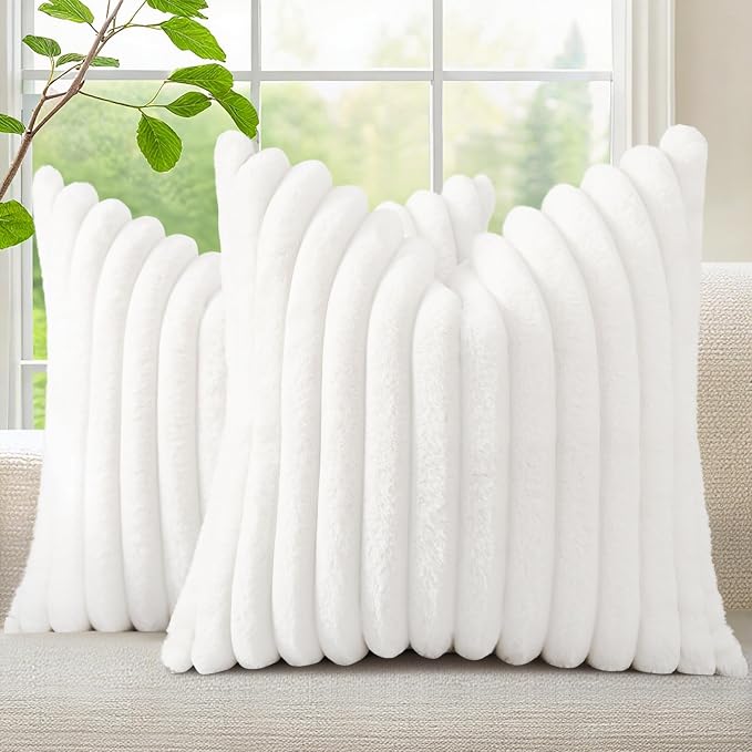 decorUhome Fall Faux Fur Throw Pillow Covers 18x18 Set of 2 White | Decorative by decorUhome