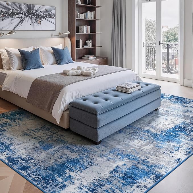 Rugflix 8x10 Area Rugs for Living Room, Washable Blue Grey Large Rug | Machine - Image 2