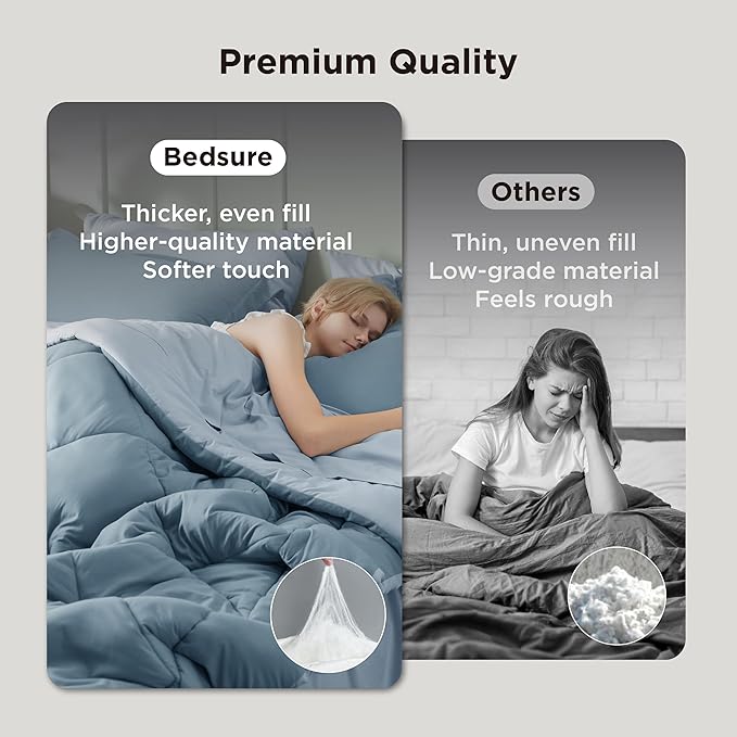 Bedsure King Comforter Set - 7 Pieces Reversible Grayish Blue Bedding, King Size Bed Set for All Seasons, Bed in a Bag with Down Alternative Comforter, Sheets, Pillowcases & Shams