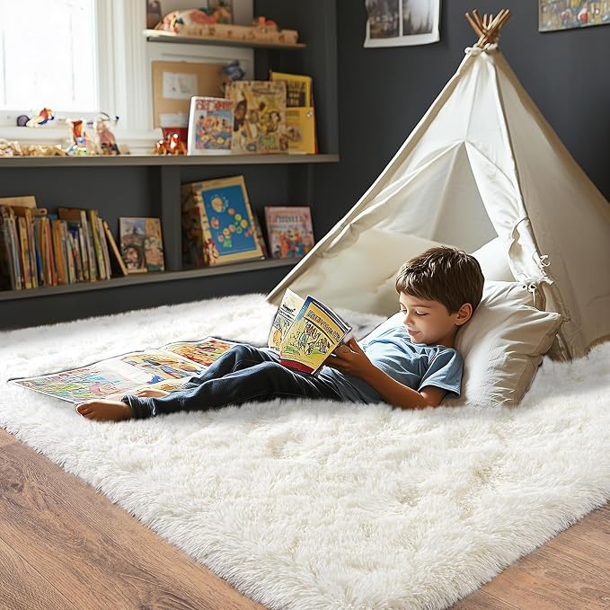 Pionblank Fluffy Area Rug for Bedroom 5x7, Plush Non Slip Rugs, Cream White | - Image 4