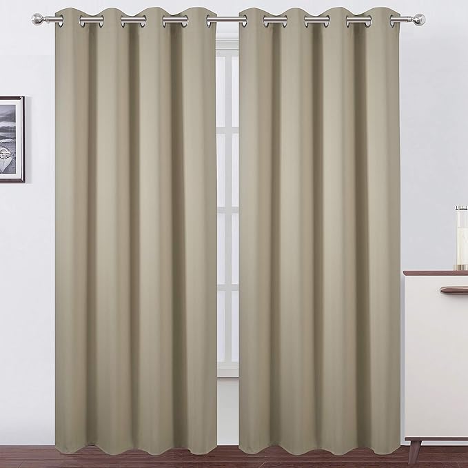 Blackout Curtains 66 x 84 inch/Beige Curtains Set of 2 Panels/Thermal Insulated by Lemomo