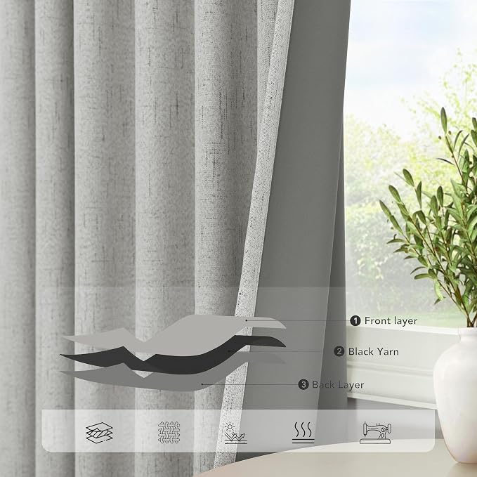 Pitalk 45 Inch Length Blackout Curtains Set of 2 Panels Back Tab Linen Cotton - Image 5