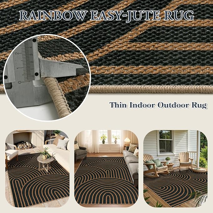 Lahome Modern Rainbow Easy Jute Carpet, Washable 5x7 Area Rugs - Image 5