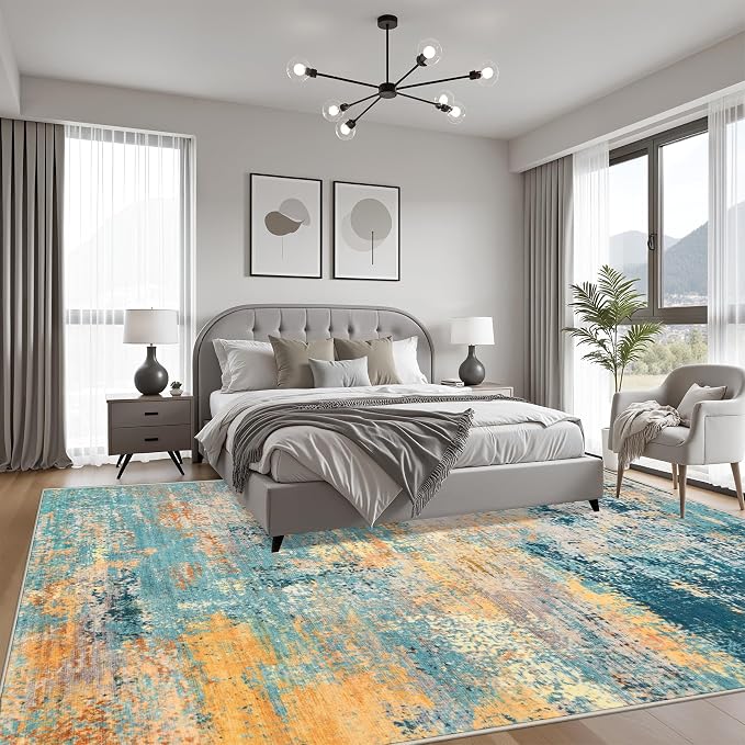 8x10 Area Rug Living Room: Modern Washable Soft Carpet Rosy Haze | - Image 3