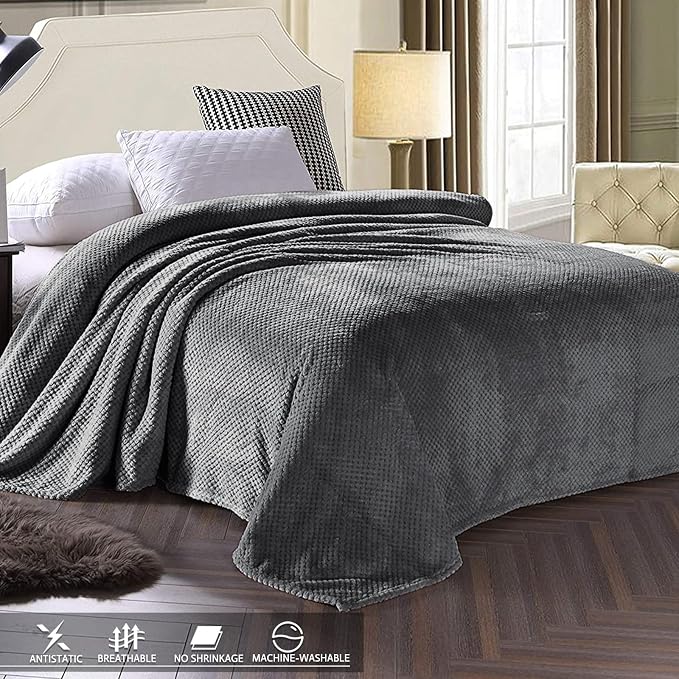 Exclusivo Mezcla Soft Waffle Fleece Bed Blanket Twin XL Size, Cozy Fluffy Design - Image 3
