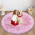 4 Ft Fluffy Round Pink Rugs for Bedroom Girls, Plush Faux Sheepskin Fur Rug for by TENNOLA