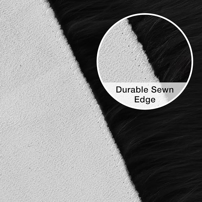 duduta Black Faux Sheepskin Fur Rug 3x5 ft, Fluffy Carpet Rug | Shag Fuzzy - Image 3