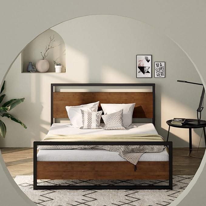 ZINUS Suzanne Bamboo and Metal Platform Bed Frame with Footboard, Wood Slat Support, No Box Spring Needed, Easy Assembly, King