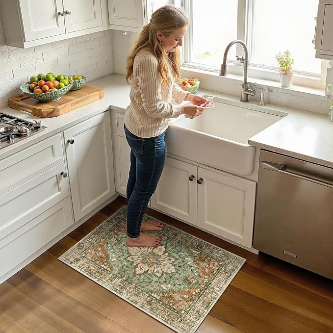 RELEANY Washable Area Rug, Small 2'x3', Brick/Brown/Green | Non-Slip, Water - Image 2