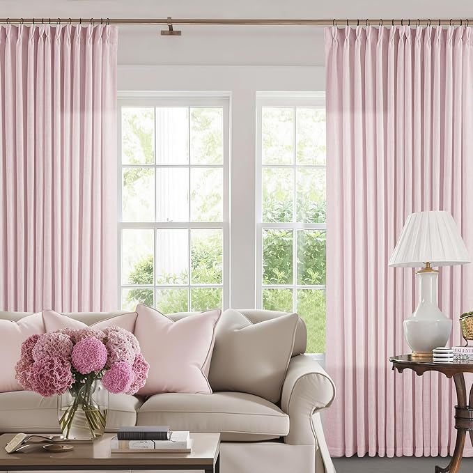 Light Pink Linen Pinch Pleat Curtains 90 Inch Length 2 Panels Set 40x90 | - Image 7